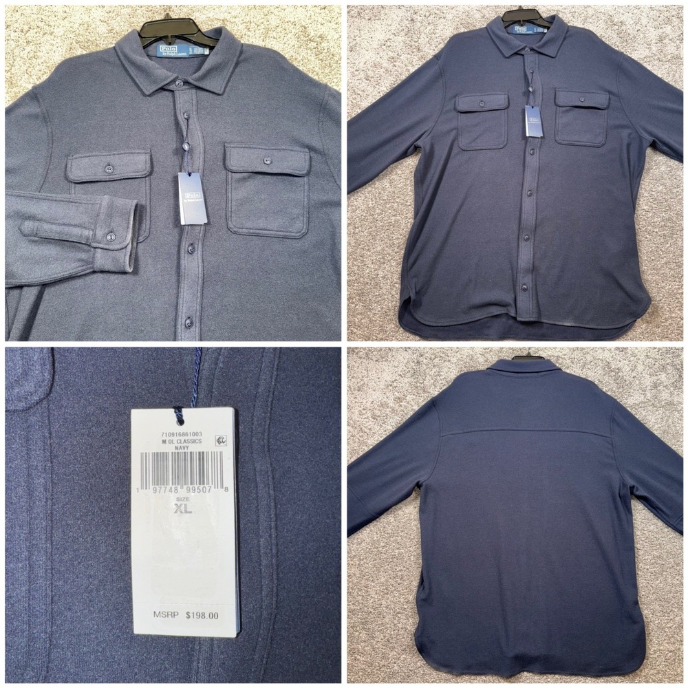 Polo Ralph Lauren Mens Navy Long Sleeve Button Down Stretch Sport Shirt XL NEW